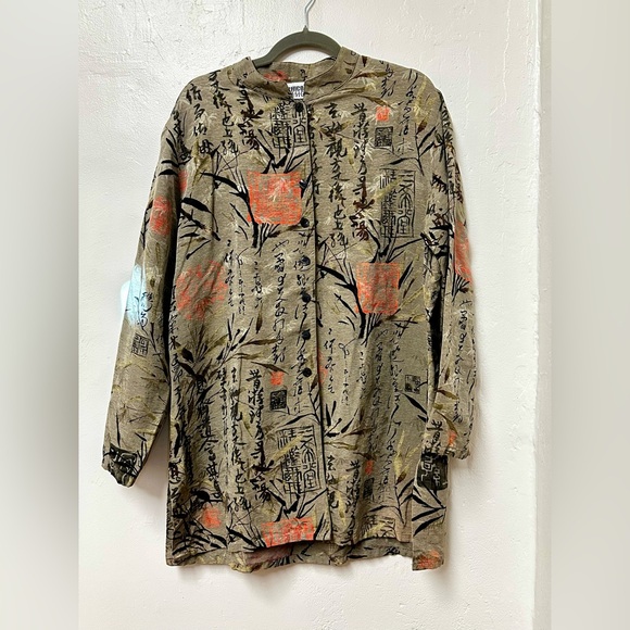 CHICOS Vintage Size 3 US XL Long Line Tunic Blouse Asian Inspired Silk/Linen - Picture 1 of 3
